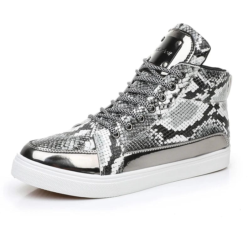 Eleganza Italiana Fashion Silver Crocodile Skateboard Sneakers Men Mirrors Designer Mens Luxury Shoes Streetwear High Top Zip Men&