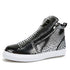 Eleganza Italiana Fashion Silver Crocodile Skateboard Sneakers Men Mirrors Designer Mens Luxury Shoes Streetwear High Top Zip Men&