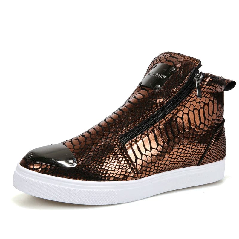 Eleganza Italiana Fashion Silver Crocodile Skateboard Sneakers Men Mirrors Designer Mens Luxury Shoes Streetwear High Top Zip Men&