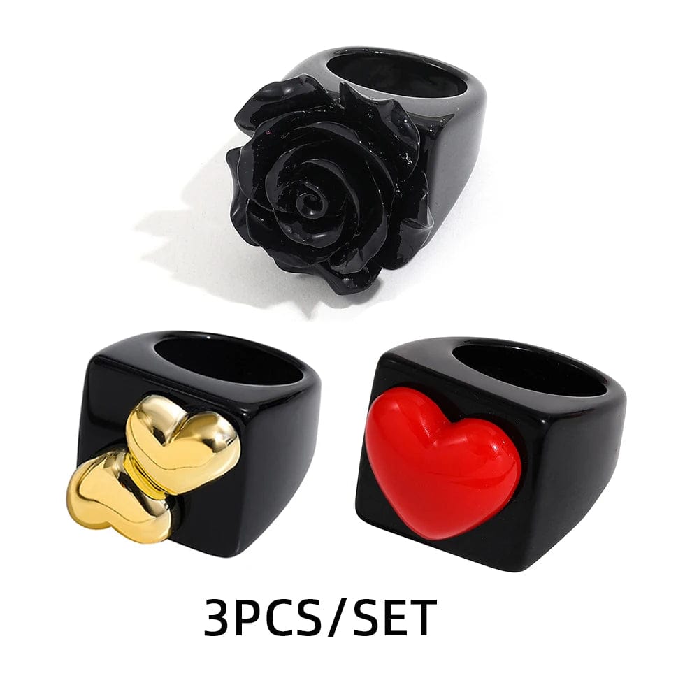 Eleganza Italiana Fashion Strawberry Cherry Heart Geometric Square Resin Acrylic Big Chunky Rings Set for Women Flower Finger Ring Y2K Jewelry Streetwear high fashion shein amazon temu target Walmart online