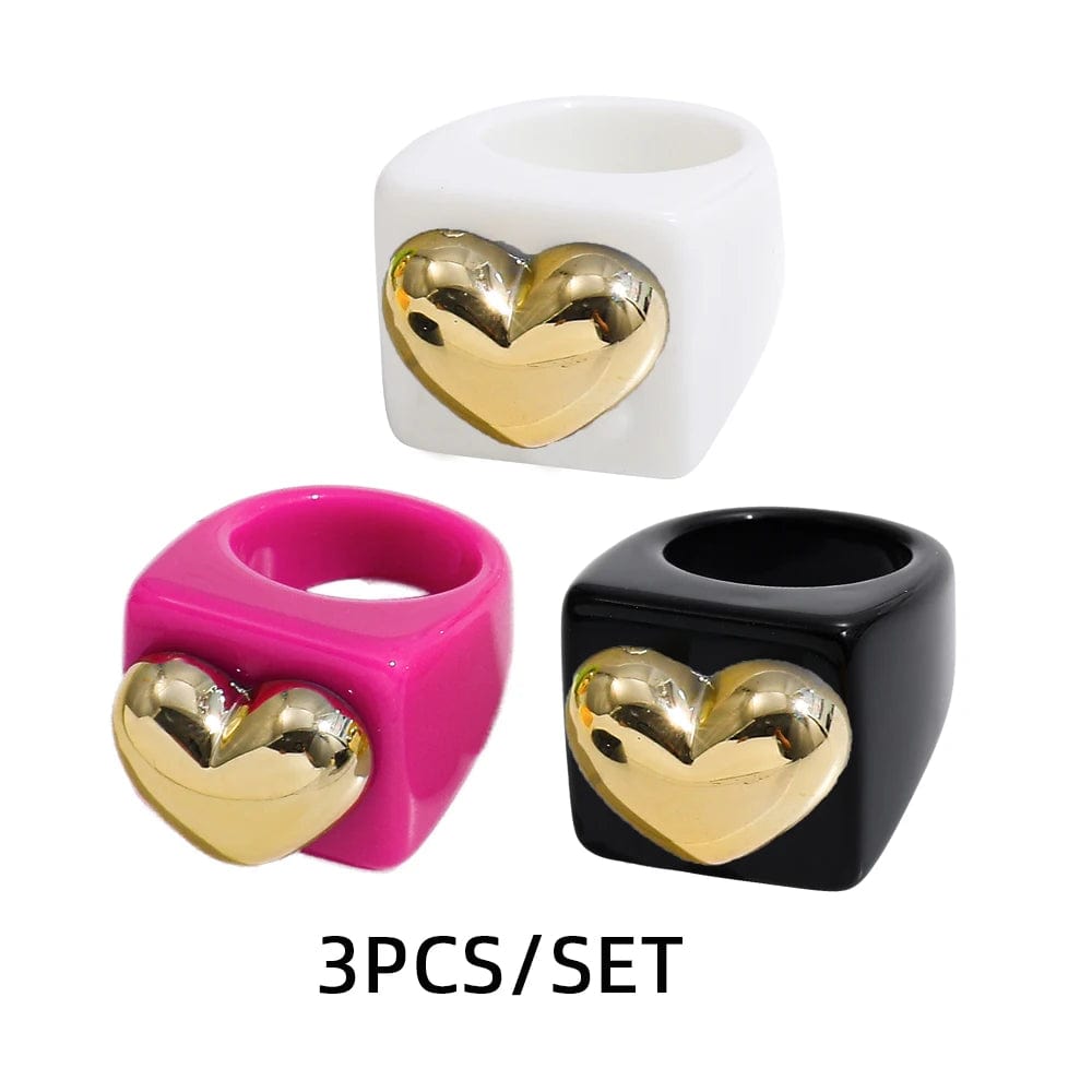 Eleganza Italiana Fashion Strawberry Cherry Heart Geometric Square Resin Acrylic Big Chunky Rings Set for Women Flower Finger Ring Y2K Jewelry Streetwear high fashion shein amazon temu target Walmart online