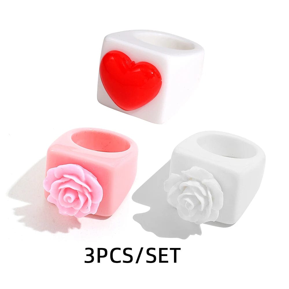 Eleganza Italiana Fashion Strawberry Cherry Heart Geometric Square Resin Acrylic Big Chunky Rings Set for Women Flower Finger Ring Y2K Jewelry Streetwear high fashion shein amazon temu target Walmart online