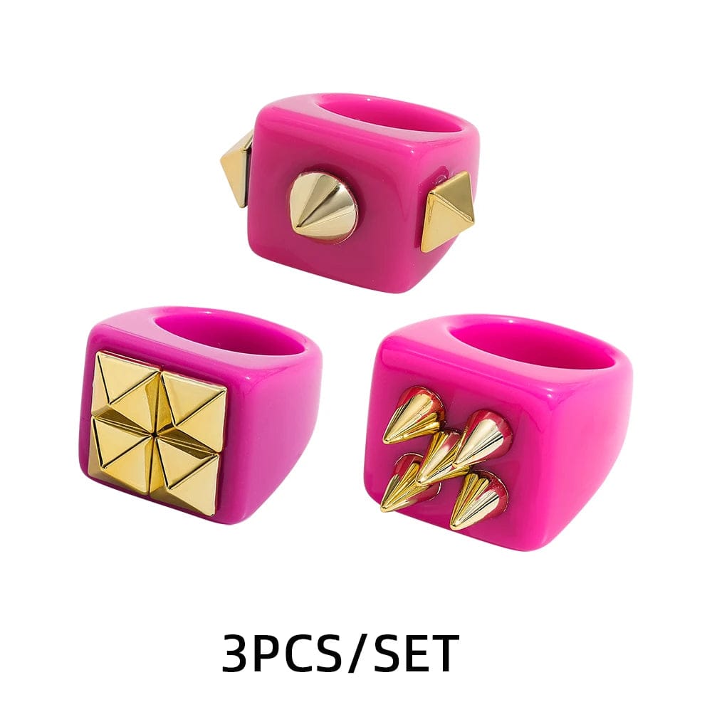 Eleganza Italiana Fashion Strawberry Cherry Heart Geometric Square Resin Acrylic Big Chunky Rings Set for Women Flower Finger Ring Y2K Jewelry Streetwear high fashion shein amazon temu target Walmart online