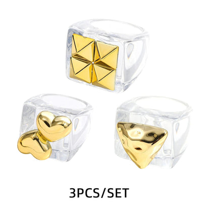 Eleganza Italiana Fashion Strawberry Cherry Heart Geometric Square Resin Acrylic Big Chunky Rings Set for Women Flower Finger Ring Y2K Jewelry Streetwear high fashion shein amazon temu target Walmart online