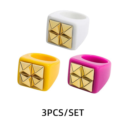 Eleganza Italiana Fashion Strawberry Cherry Heart Geometric Square Resin Acrylic Big Chunky Rings Set for Women Flower Finger Ring Y2K Jewelry Streetwear high fashion shein amazon temu target Walmart online