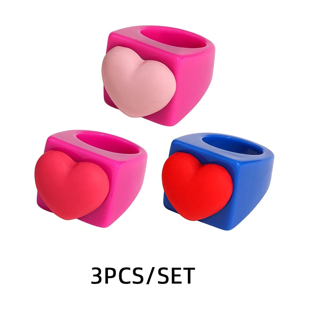 Eleganza Italiana Fashion Strawberry Cherry Heart Geometric Square Resin Acrylic Big Chunky Rings Set for Women Flower Finger Ring Y2K Jewelry Streetwear high fashion shein amazon temu target Walmart online