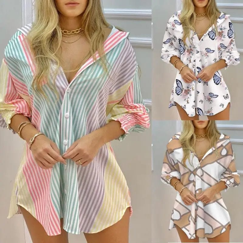 Eleganza Italiana Fashion Striped Long Sleeve Buttons Women Shirt Dress Women 2023 Summer Fall Clothes Print Long Tops Femme Blouses Woman Shirts Streetwear high fashion shein amazon temu target Walmart online