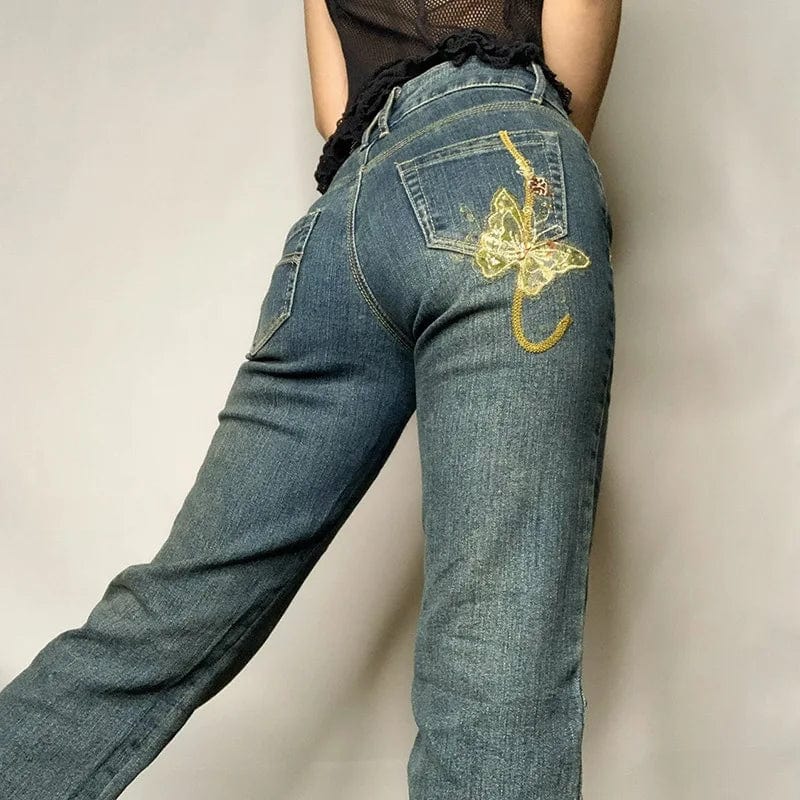 Eleganza Italiana Fashion Y2k Pants Cyber Y2k Jeans Emo High Street Spice Retro Butterfly Print Grunge Fairy Jeans Alt Cloth Harajuku Mom Jeans Streetwear high fashion shein amazon temu target Walmart online