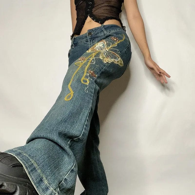 Eleganza Italiana Fashion Y2k Pants Cyber Y2k Jeans Emo High Street Spice Retro Butterfly Print Grunge Fairy Jeans Alt Cloth Harajuku Mom Jeans Streetwear high fashion shein amazon temu target Walmart online