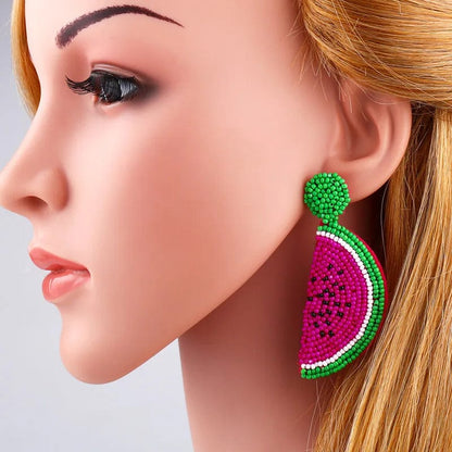 Eleganza Italiana FLOLA Handmade Beaded Watermelon Earrings Trendy Fruit Boho Beaded Earrings Women Bohemian Summer Beach Jewelry ersq55 Streetwear high fashion shein amazon temu target Walmart online