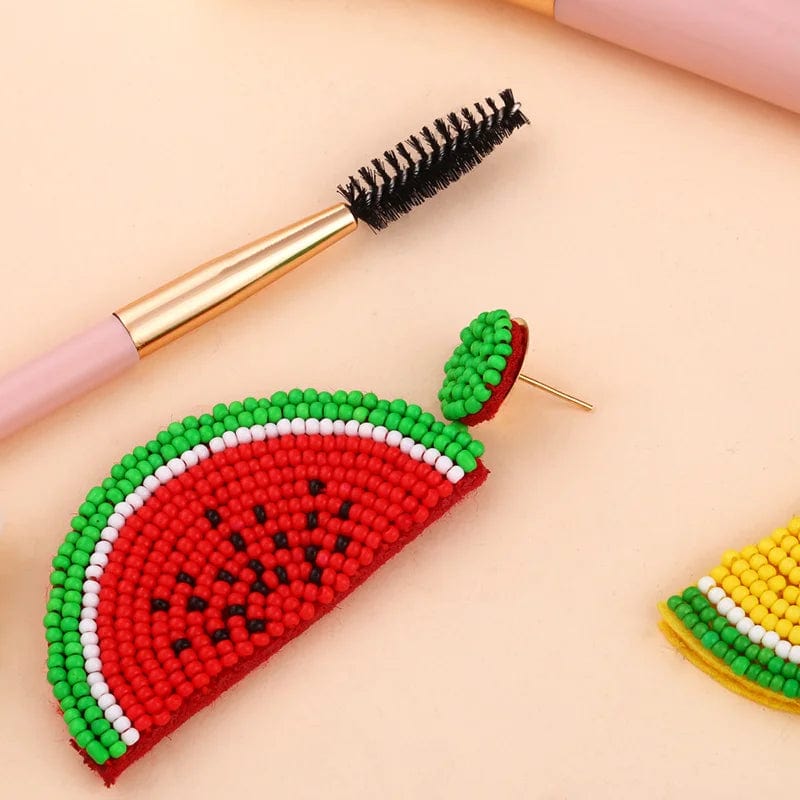 Eleganza Italiana FLOLA Handmade Beaded Watermelon Earrings Trendy Fruit Boho Beaded Earrings Women Bohemian Summer Beach Jewelry ersq55 Streetwear high fashion shein amazon temu target Walmart online