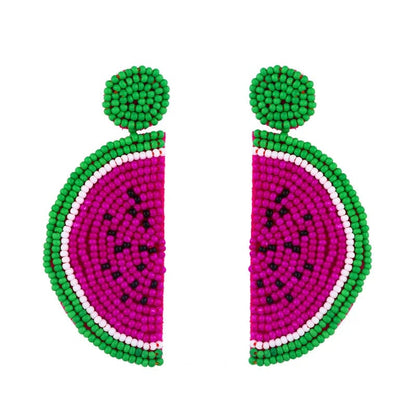 Eleganza Italiana FLOLA Handmade Beaded Watermelon Earrings Trendy Fruit Boho Beaded Earrings Women Bohemian Summer Beach Jewelry ersq55 Streetwear high fashion shein amazon temu target Walmart online