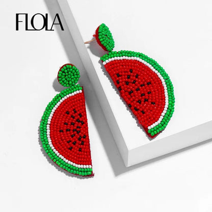 Eleganza Italiana FLOLA Handmade Beaded Watermelon Earrings Trendy Fruit Boho Beaded Earrings Women Bohemian Summer Beach Jewelry ersq55 Streetwear high fashion shein amazon temu target Walmart online