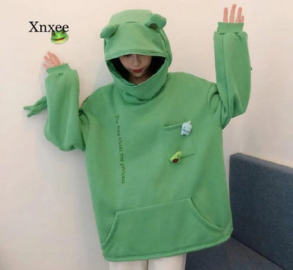 Eleganza Italiana Frog Hoodie Sweatshirt Springtime Embroidery Oversized Men and Women&