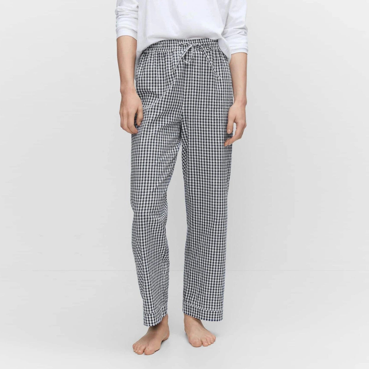 Eleganza Italiana Gaono Plaid Long Pants Women Y2k Wide Leg Drawstring Striped Lounge Pants Gingham Plaid High Waist Pajama Trousers Streetwear high fashion shein amazon temu target Walmart online