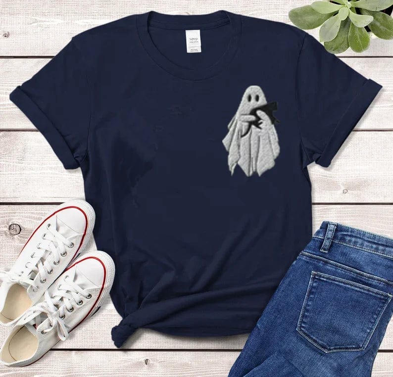 Eleganza Italiana Ghost Halloween Cat Fall for Women Crewneck Ghost Shirt Spooky Season Short Sleeve Top Tees 100% cctton y2k goth Drop Shipping Streetwear high fashion shein amazon temu target Walmart online