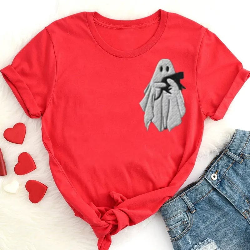 Eleganza Italiana Ghost Halloween Cat Fall for Women Crewneck Ghost Shirt Spooky Season Short Sleeve Top Tees 100% cctton y2k goth Drop Shipping Streetwear high fashion shein amazon temu target Walmart online