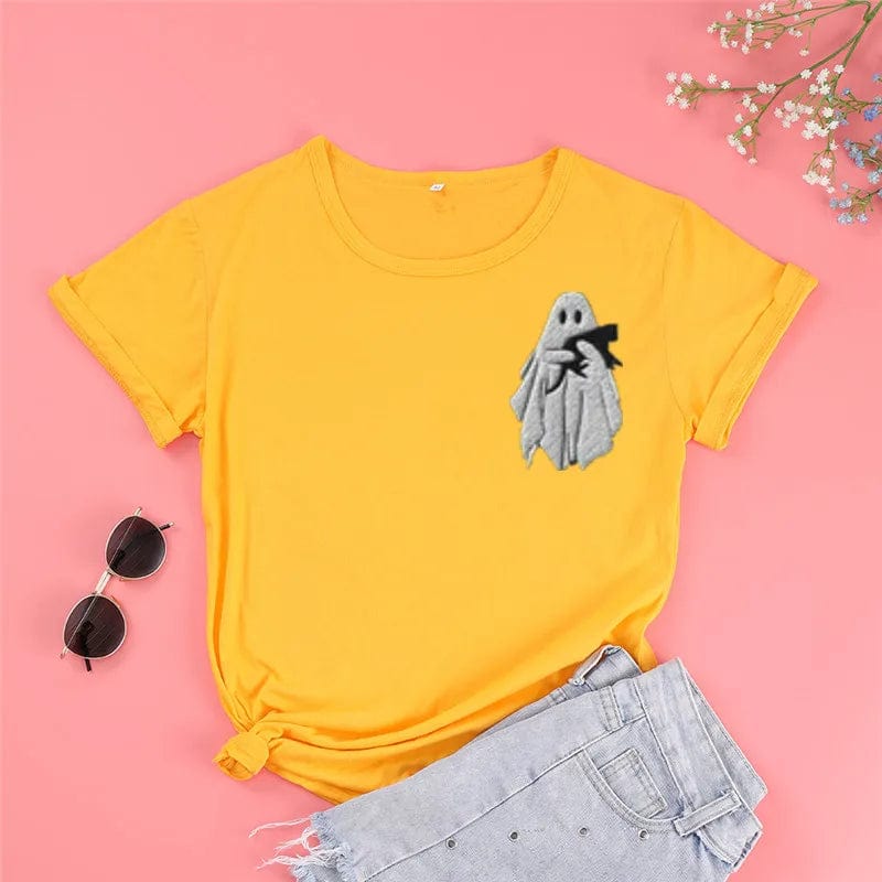 Eleganza Italiana Ghost Halloween Cat Fall for Women Crewneck Ghost Shirt Spooky Season Short Sleeve Top Tees 100% cctton y2k goth Drop Shipping Streetwear high fashion shein amazon temu target Walmart online