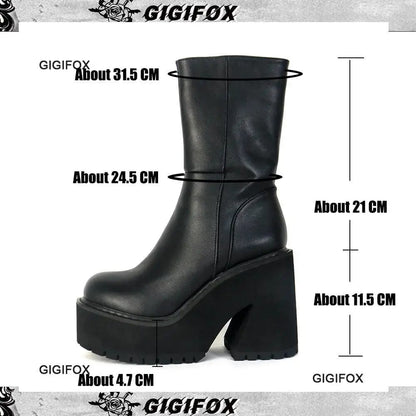 Eleganza Italiana GIGIFOX Goth Platform High Heels Zip Chunky Women&