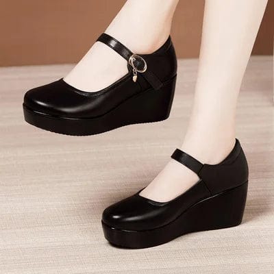 Eleganza Italiana GKTINOO 2024 Spring Leather Shoes Women Platform Wedges Shoe High Heels Round Toe Soft Sole White Women Pumps Large Size 33-43 Streetwear high fashion shein amazon temu target Walmart online