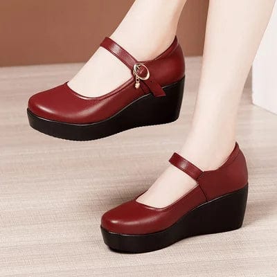 Eleganza Italiana GKTINOO 2024 Spring Leather Shoes Women Platform Wedges Shoe High Heels Round Toe Soft Sole White Women Pumps Large Size 33-43 Streetwear high fashion shein amazon temu target Walmart online