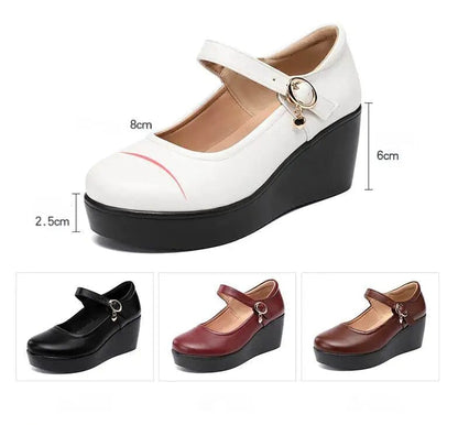 Eleganza Italiana GKTINOO 2024 Spring Leather Shoes Women Platform Wedges Shoe High Heels Round Toe Soft Sole White Women Pumps Large Size 33-43 Streetwear high fashion shein amazon temu target Walmart online