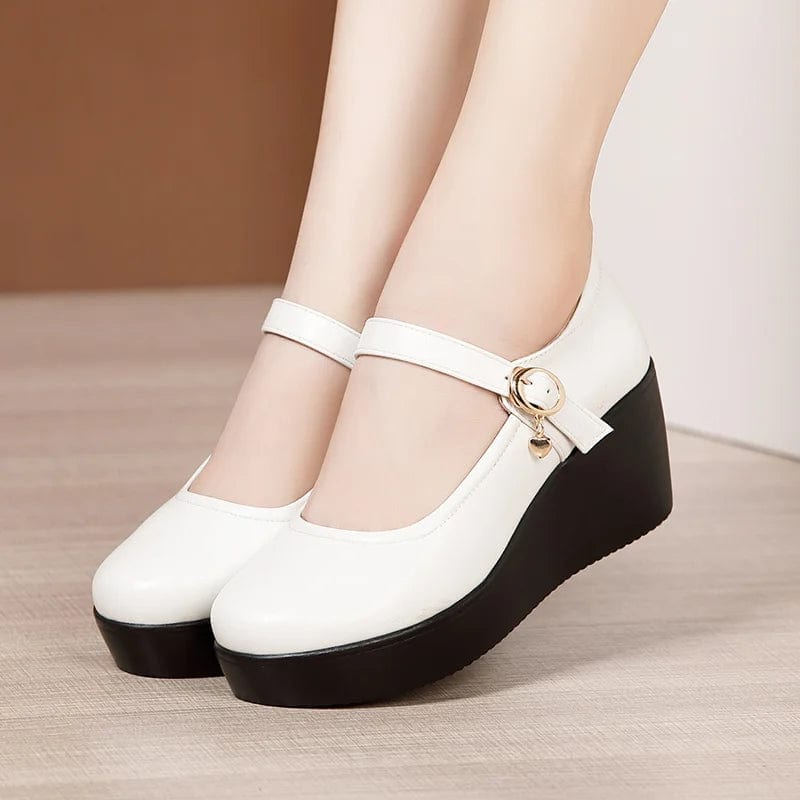 Eleganza Italiana GKTINOO 2024 Spring Leather Shoes Women Platform Wedges Shoe High Heels Round Toe Soft Sole White Women Pumps Large Size 33-43 Streetwear high fashion shein amazon temu target Walmart online