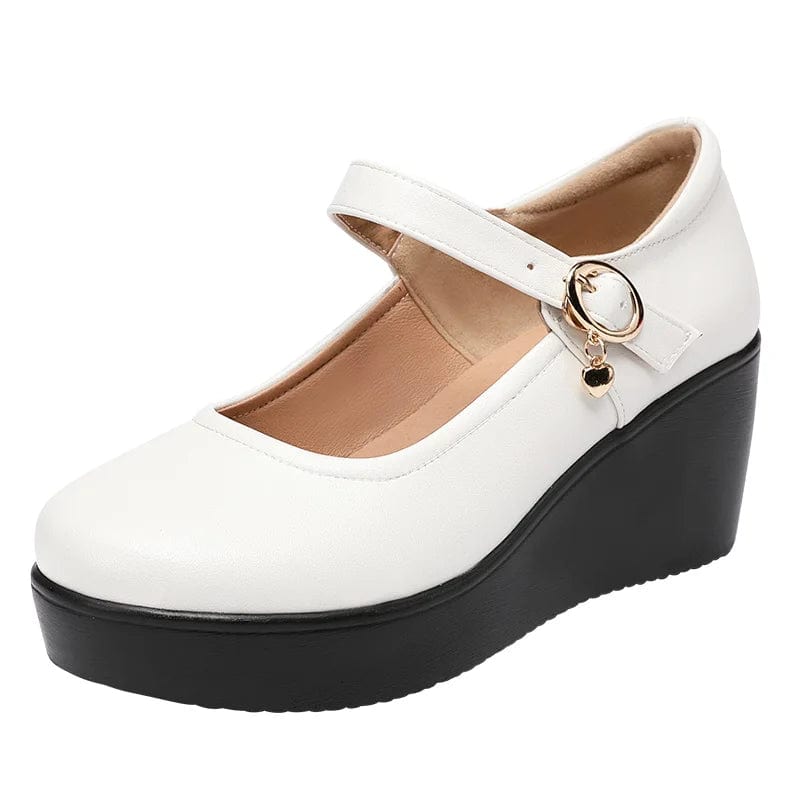 Eleganza Italiana GKTINOO 2024 Spring Leather Shoes Women Platform Wedges Shoe High Heels Round Toe Soft Sole White Women Pumps Large Size 33-43 Streetwear high fashion shein amazon temu target Walmart online