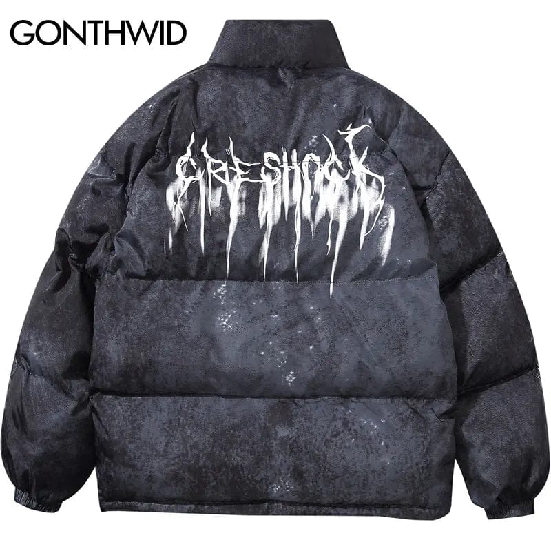 Eleganza Italiana GONTHWID Graffiti Ink Tie Dye Print Cotton Padded Puffer Parka Jackets Streetwear Hip Hop Winter Casual Punk Rock Parkas Hipster Streetwear high fashion shein amazon temu target Walmart online