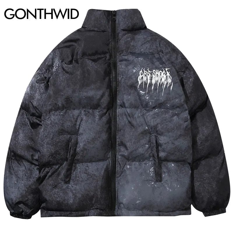 Eleganza Italiana GONTHWID Graffiti Ink Tie Dye Print Cotton Padded Puffer Parka Jackets Streetwear Hip Hop Winter Casual Punk Rock Parkas Hipster Streetwear high fashion shein amazon temu target Walmart online