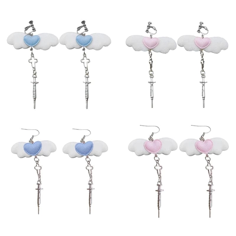 Eleganza Italiana Gothic Angel Wing Earrings Y2k Aesthetics Jewelry Ear Hooks/Ear Clips C1FC Streetwear high fashion shein amazon temu target Walmart online