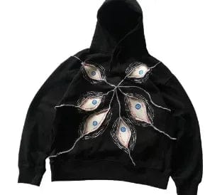 Eleganza Italiana Gothic Punk Eye Pattern Patchwork Hoodies Women Y2k Top New Retro Loose Long Sleeve Sweatshirt Men and Women Hoodie Streetwear Streetwear high fashion shein amazon temu target Walmart online