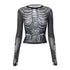 Eleganza Italiana Gothic Punk Shirt 2000s Women Skeleton Pattern Round Neck Long Sleeve Crop Top Black Dark Academia Clothes y2k Tees Streetwear Streetwear high fashion shein amazon temu target Walmart online