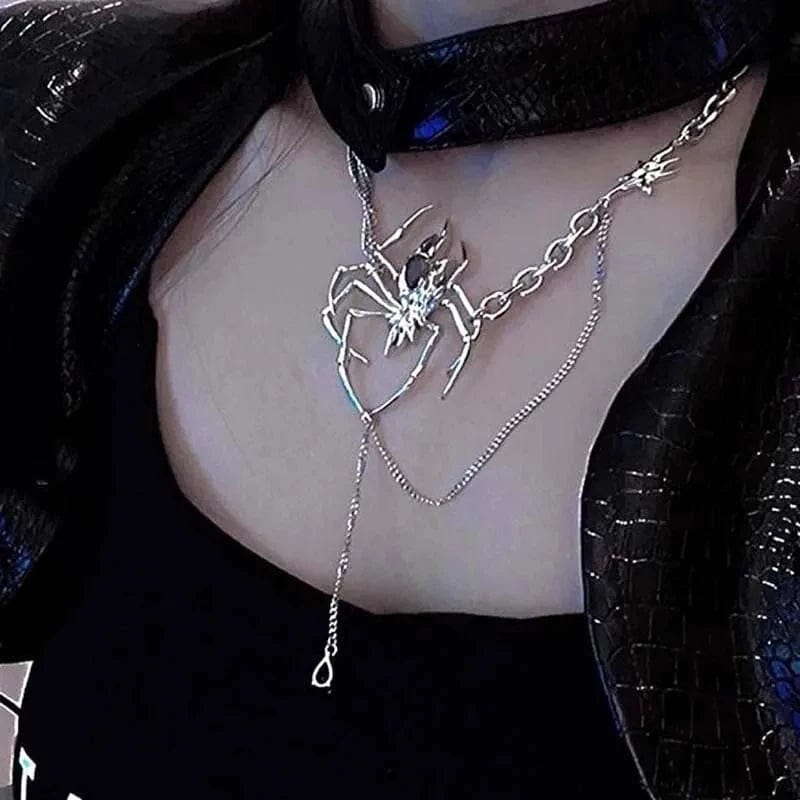 Eleganza Italiana Gothic Spider Crystal Pendant Necklace for Women Dark Long Tassel Chain Spicy Girl Chokers Y2K Accessories Fashion Jewelry Party Streetwear high fashion shein amazon temu target Walmart online