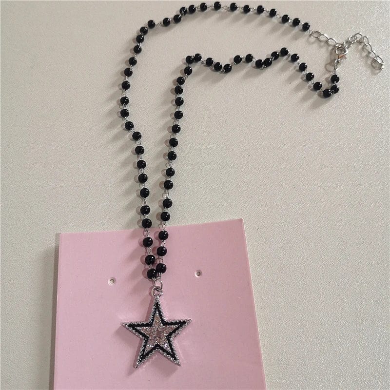 Eleganza Italiana Gothic Star Cross Black 8 Ball Pendant Bead Choker Necklace Neck Grunge Women Y2k EMO 2000s Aesthetic Charm Jewelry Accessories Streetwear high fashion shein amazon temu target Walmart online