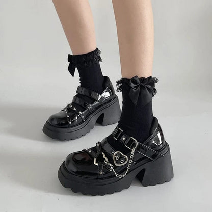 Eleganza Italiana gothic style shoes Platform Lolita shoes Female chain heart buckle Mary Janes Shoes high platform shoes women&