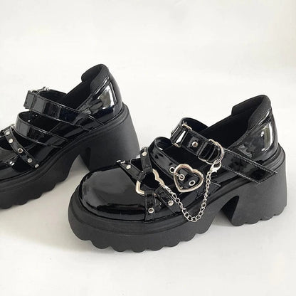 Eleganza Italiana gothic style shoes Platform Lolita shoes Female chain heart buckle Mary Janes Shoes high platform shoes women&