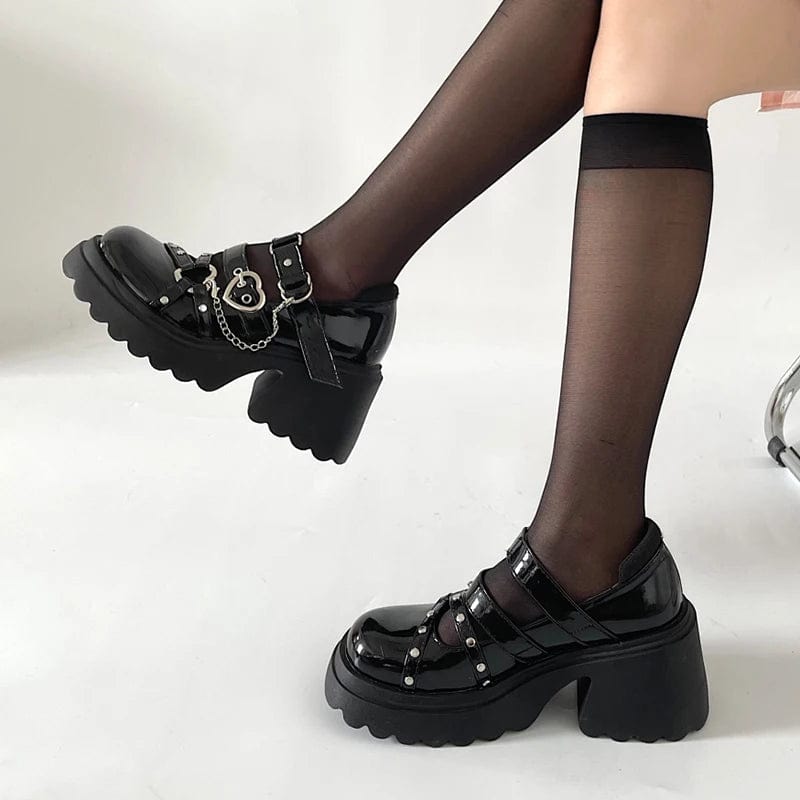 Eleganza Italiana gothic style shoes Platform Lolita shoes Female chain heart buckle Mary Janes Shoes high platform shoes women&