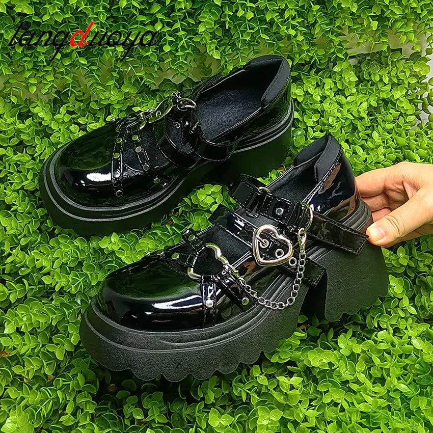 Eleganza Italiana gothic style shoes Platform Lolita shoes Female chain heart buckle Mary Janes Shoes high platform shoes women&