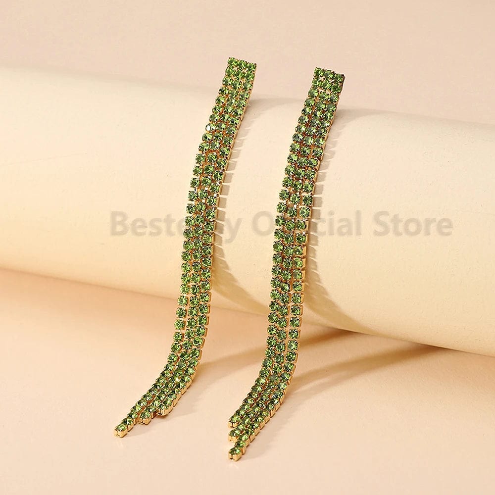 Eleganza Italiana Green Crystal Drop Earrings For Women 2023 Trend New Luxury Hanging Long Tassel Chain Ear Ring High Quality Party Y2k Jewelry Streetwear high fashion shein amazon temu target Walmart online