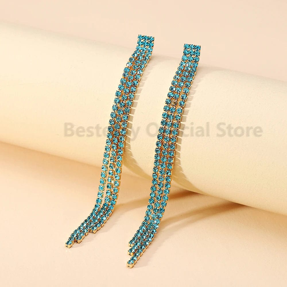 Eleganza Italiana Green Crystal Drop Earrings For Women 2023 Trend New Luxury Hanging Long Tassel Chain Ear Ring High Quality Party Y2k Jewelry Streetwear high fashion shein amazon temu target Walmart online