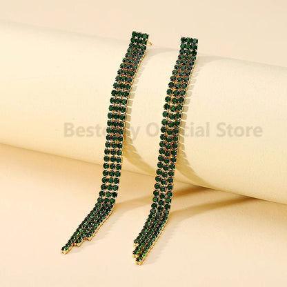 Eleganza Italiana Green Crystal Drop Earrings For Women 2023 Trend New Luxury Hanging Long Tassel Chain Ear Ring High Quality Party Y2k Jewelry Streetwear high fashion shein amazon temu target Walmart online