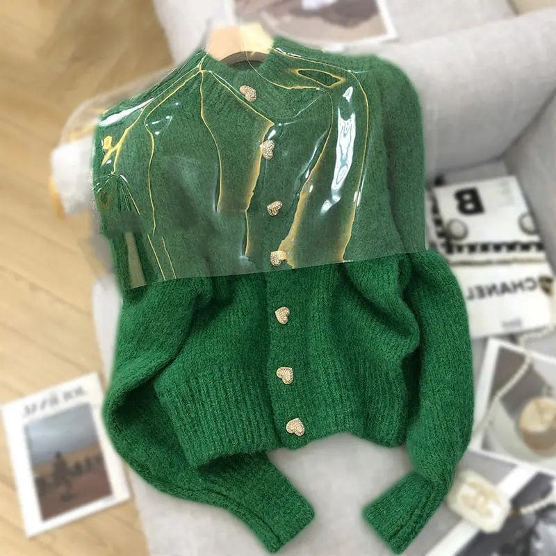 Eleganza Italiana Green Knitted Cardigan  Sweaters Autumn Half High Collar Sweet Casual  Korean Fashion Winter New Casual Jacket Streetwear high fashion shein amazon temu target Walmart online