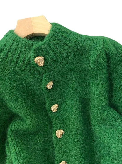 Eleganza Italiana Green Knitted Cardigan  Sweaters Autumn Half High Collar Sweet Casual  Korean Fashion Winter New Casual Jacket Streetwear high fashion shein amazon temu target Walmart online