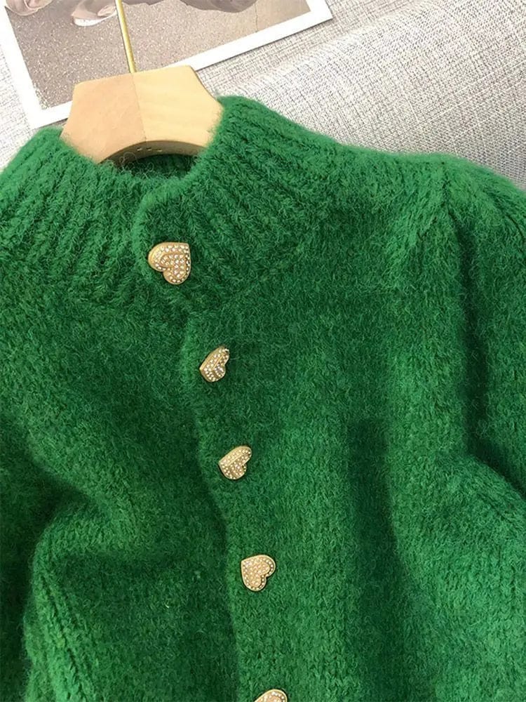 Eleganza Italiana Green Knitted Cardigan  Sweaters Autumn Half High Collar Sweet Casual  Korean Fashion Winter New Casual Jacket Streetwear high fashion shein amazon temu target Walmart online