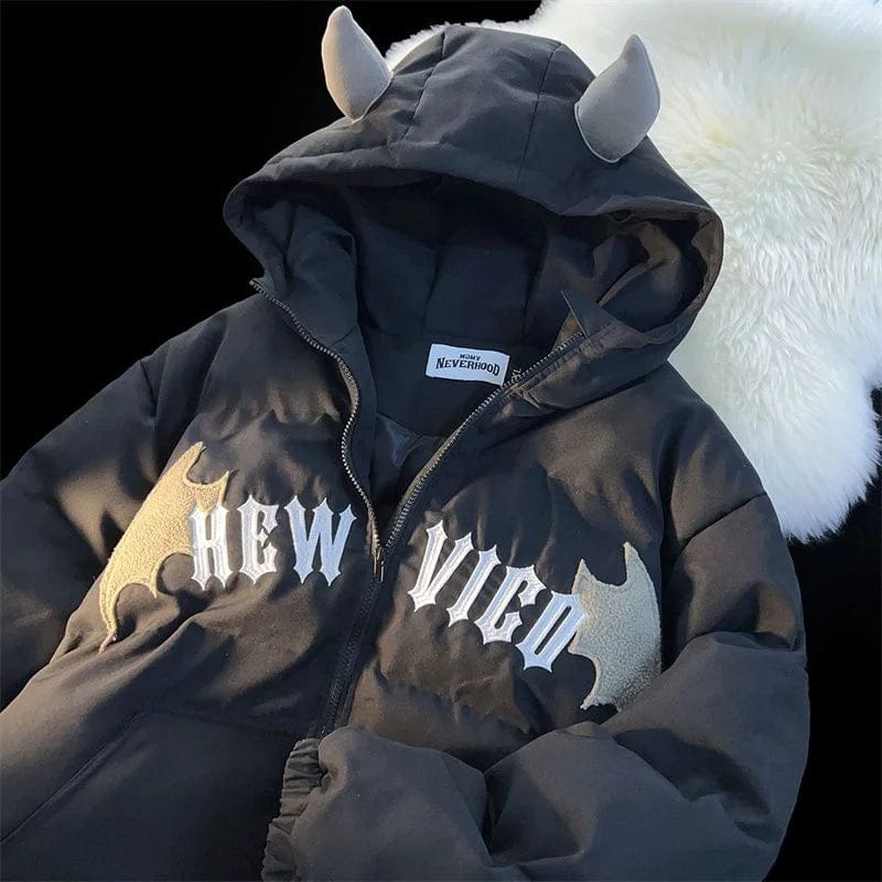 Eleganza Italiana Harajuku Mens Women Goth Y2k Dark Devil Horn Embroidery Quilted Coats Thicken Warm Cotton Jacket Loose Kawaii Winter Clothes Streetwear high fashion shein amazon temu target Walmart online