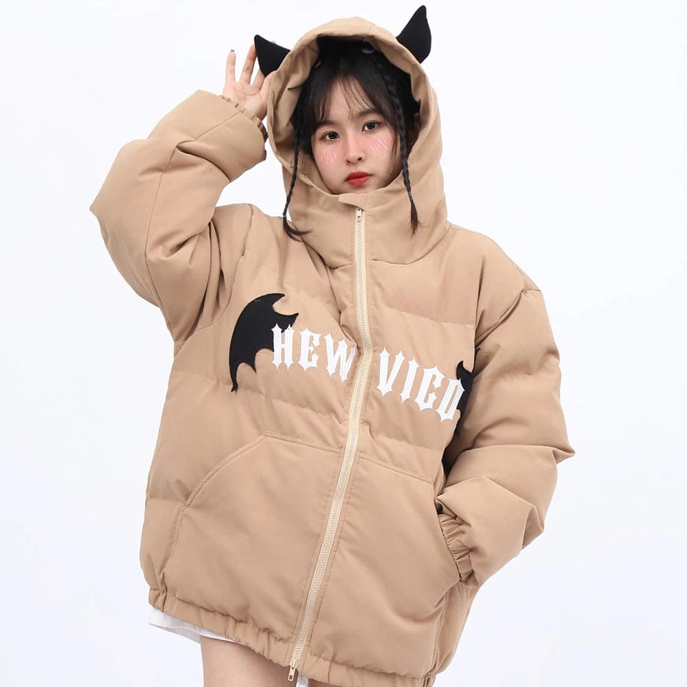 Eleganza Italiana Harajuku Mens Women Goth Y2k Dark Devil Horn Embroidery Quilted Coats Thicken Warm Cotton Jacket Loose Kawaii Winter Clothes Streetwear high fashion shein amazon temu target Walmart online