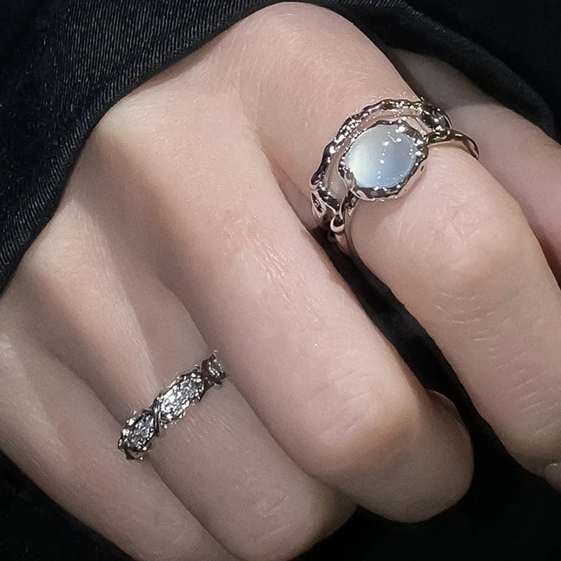 Eleganza Italiana Heart Open Rings for Women Korea Geometric Crystal Moonstone Gothic Finger Ring Y2K Accessories Trendy Aesthetic Jewelry Gift Streetwear high fashion shein amazon temu target Walmart online