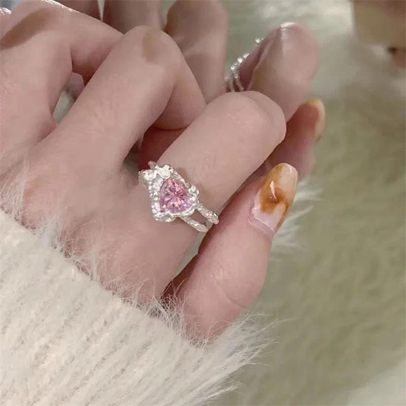 Eleganza Italiana Heart Open Rings for Women Korea Geometric Crystal Moonstone Gothic Finger Ring Y2K Accessories Trendy Aesthetic Jewelry Gift Streetwear high fashion shein amazon temu target Walmart online