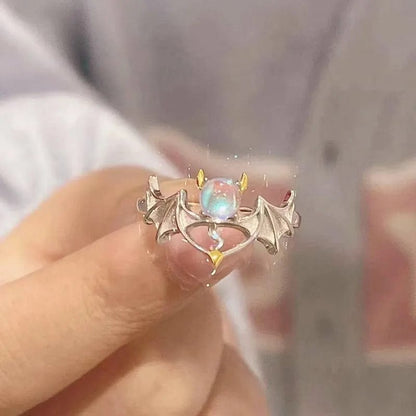 Eleganza Italiana Heart Open Rings for Women Korea Geometric Crystal Moonstone Gothic Finger Ring Y2K Accessories Trendy Aesthetic Jewelry Gift Streetwear high fashion shein amazon temu target Walmart online